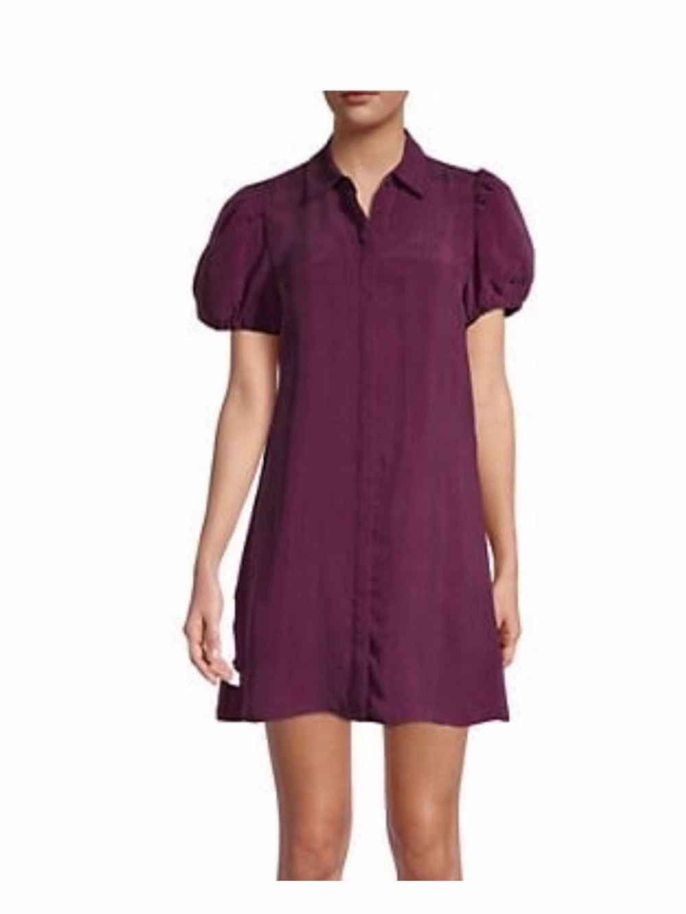 Women's Short-Sleeve Puff Shoulder Shift Dress - Plum